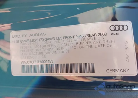 2020 Audi S5 Sportback Premium Plus Tfsi Quattro Tiptronic z USA, uszkodzony, nr VIN WAUC4CF52LA001183